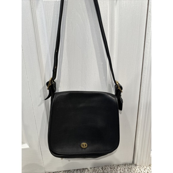 Coach Handbags - Coach Stewardess Handbag 9525 Vintage Black Leather w/ Shoulder Strap, USA Made
